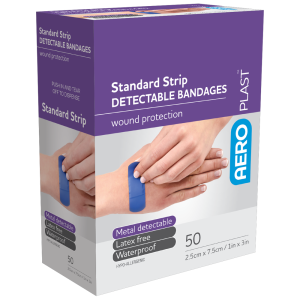 AEROPLAST Standard Detectable Strips 7.5 x 2.5cm Box/50