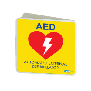 CARDIACT Yellow Poly AED Angle Bracket Sign 22.5 x 22.5cm